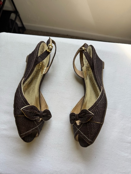 Sam Edelman Brown woven slingback wedges with bow detail 🤎✨ Size 7.5